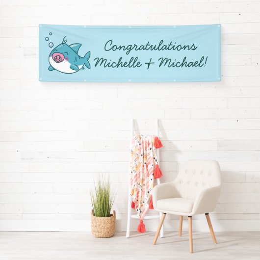 Schattigee haai Baby shower kawaii roze meisje Spandoek (Insitu)