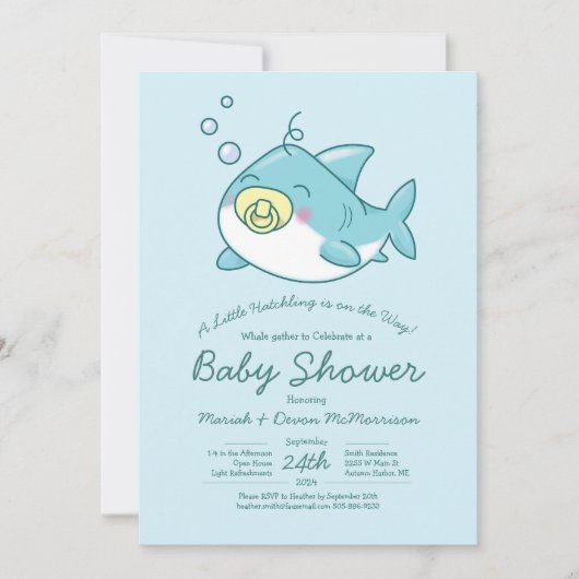 Schattigee haai Baby shower kawaii uitnodiging (Voorkant)