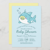 Schattigee haai Baby shower kawaii uitnodiging (Voorkant / Achterkant)