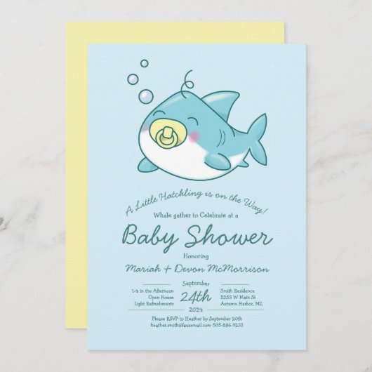 Schattigee haai Baby shower kawaii uitnodiging (Voorkant / Achterkant)