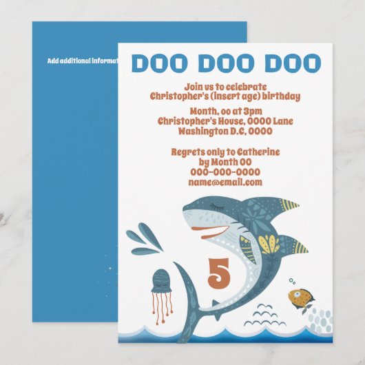 Schattigee haai cartoon DIY leeftijd kinderen verj Kaart (Voorkant / Achterkant)