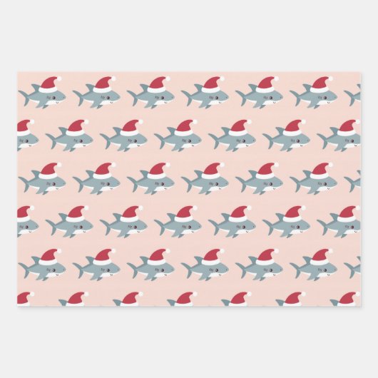 Schattigee haai in een kerstmuts Lichtroze kerst Inpakpapier Vel (Voorkant 3)