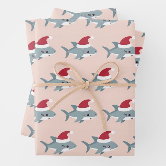 Schattigee haai in een kerstmuts Lichtroze kerst Inpakpapier Vel (In situ)