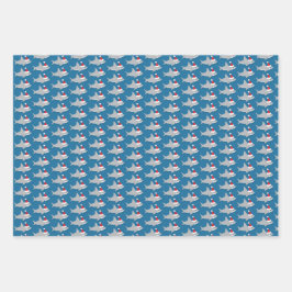 Schattigee haai in kerstmuts kerstpatroon inpakpapier vel