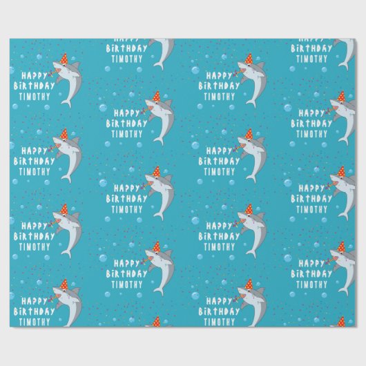 Schattigee haai in oceaan Kids Verjaardagsfeest Cadeaupapier (Vlak)