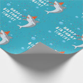 Schattigee haai in oceaan Kids Verjaardagsfeest Cadeaupapier (Hoek)