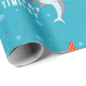 Schattigee haai in oceaan Kids Verjaardagsfeest Cadeaupapier (Rol Hoek)