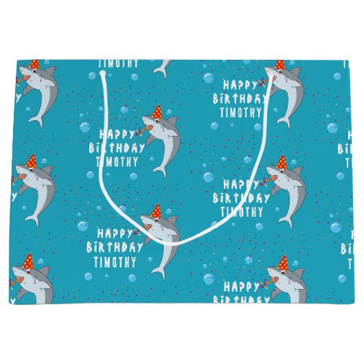 Schattigee haai in oceaan Kids Verjaardagsfeest Groot Cadeauzakje (Voorkant)