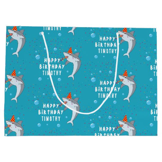 Schattigee haai in oceaan Kids Verjaardagsfeest Groot Cadeauzakje (Achterkant)