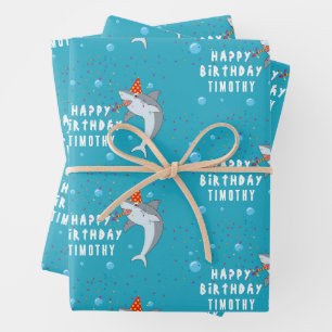 Schattigee haai in oceaan Kids Verjaardagsfeest Inpakpapier Vel