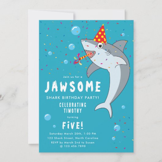 Schattigee haai in oceaan Kids Verjaardagsfeest Kaart (Voorkant)