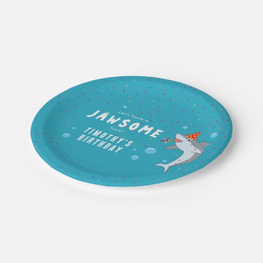 Schattigee haai in oceaan Kids Verjaardagsfeest Papieren Bordje (Gekanteld)