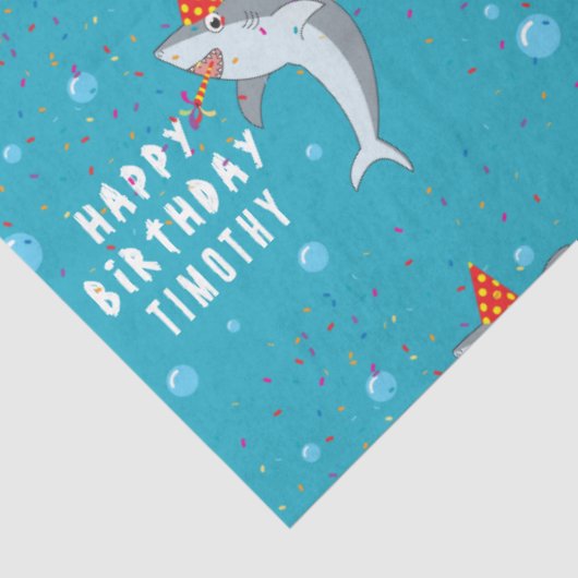 Schattigee haai in oceaan Kids Verjaardagsfeest Tissuepapier (Detail)