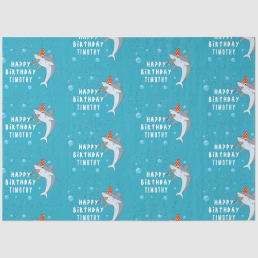 Schattigee haai in oceaan Kids Verjaardagsfeest Tissuepapier (Voorkant)