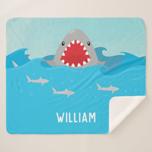 Schattigee haai in water | Baby jongen Sherpa Deken (Voorkant (horizontaal))