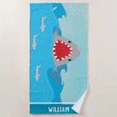 Schattigee haai in water | Jongens gepersonaliseer Strandlaken (Voorkant)