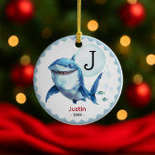 Schattigee haai kerst keepsake cadeau gepersonalis keramisch ornament