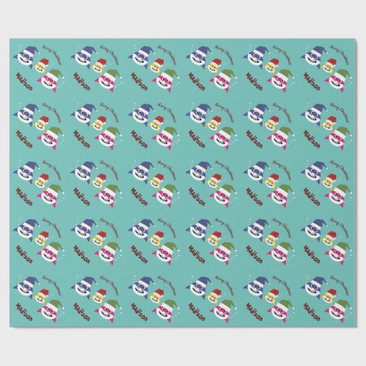 Schattigee Haai 🦈 Kerst Kinder Fun Super Oceaan Cadeaupapier (Vlak)