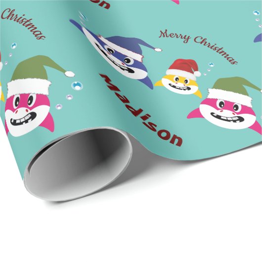 Schattigee Haai 🦈 Kerst Kinder Fun Super Oceaan Cadeaupapier (Rol Hoek)