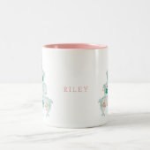 Schattigee haai kerstboom met naam tweekleurige koffiemok (Center)