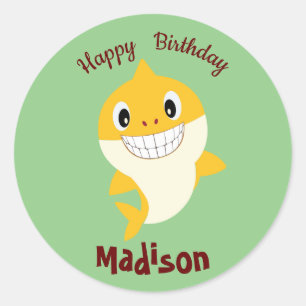 Schattigee haai 🦈 Super Verjaardag Ocean Party Wi Ronde Sticker