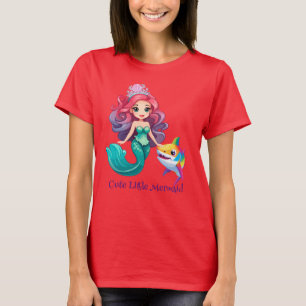 Schattigee haai zeemeermin prinses regenboog kleur t-shirt