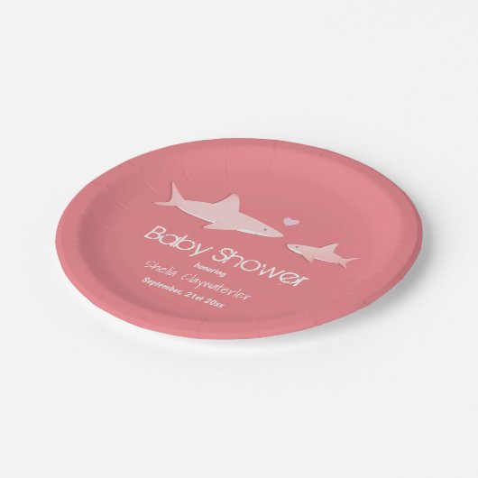 Schattigee haaien effen roze achtergrond | BABY SH Papieren Bordje (Gekanteld)