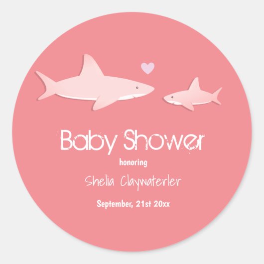 Schattigee haaien effen roze achtergrond | BABY SH Ronde Sticker (Voorkant)