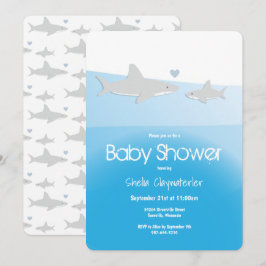 Schattigee haaien en oceaan Verticaal Baby shower Kaart