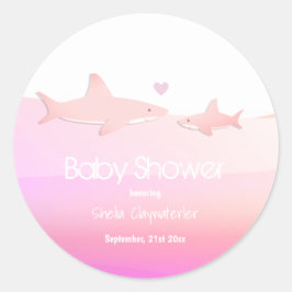 Schattigee haaien en Ocean Pink | BABY SHOWER STIC Ronde Sticker