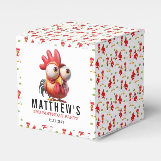 Schattigee Haan Karikaturen 3e Verjaardagsfeest Bedankdoosjes (Voorkant Zijde)