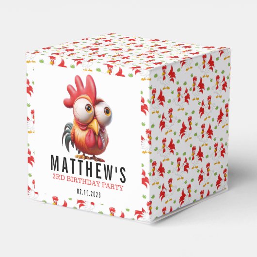 Schattigee Haan Karikaturen 3e Verjaardagsfeest Bedankdoosjes (Achterkant)