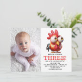 Schattigee Haan Karikaturen 3e Verjaardagsfeest Kaart (Staand voorkant)