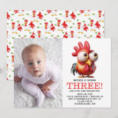 Schattigee Haan Karikaturen 3e Verjaardagsfeest Kaart (Voorkant / Achterkant)