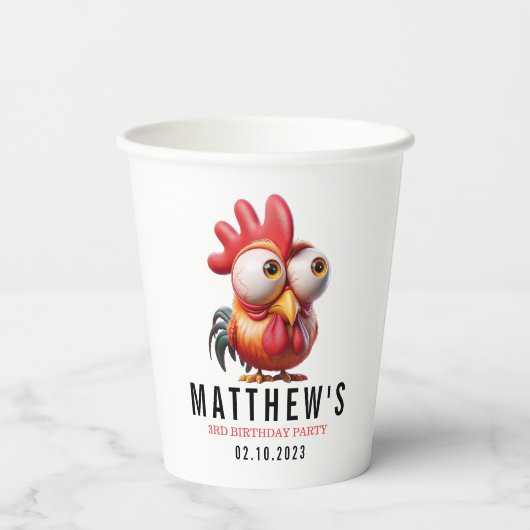Schattigee Haan Karikaturen 3e Verjaardagsfeest Papieren Bekers (Achterkant)