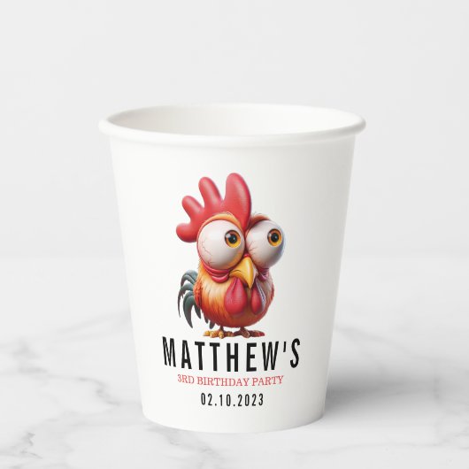 Schattigee Haan Karikaturen 3e Verjaardagsfeest Papieren Bekers (Voorkant)