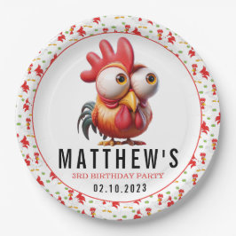Schattigee Haan Karikaturen 3e Verjaardagsfeest Papieren Bordje
