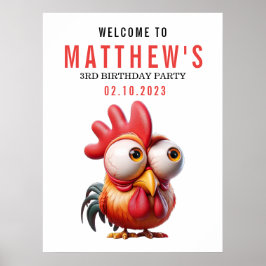 Schattigee Haan Karikaturen 3e Verjaardagsfeest Poster