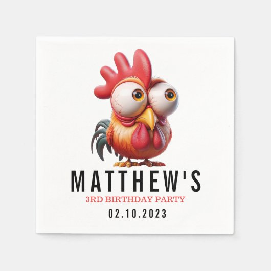Schattigee Haan Karikaturen 3e Verjaardagsfeest Servet (Voorkant)