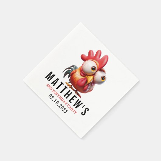 Schattigee Haan Karikaturen 3e Verjaardagsfeest Servet (Hoek)