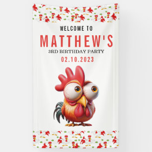 Schattigee Haan Karikaturen 3e Verjaardagsfeest Spandoek