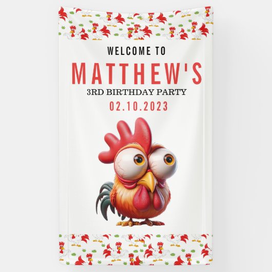 Schattigee Haan Karikaturen 3e Verjaardagsfeest Spandoek (Verticaal)