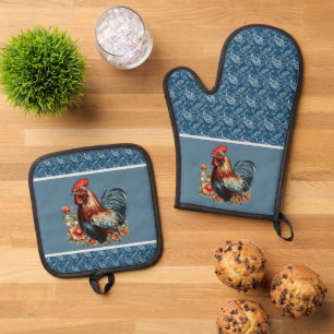 Schattigee haan liefhebbers Landelijke keuken Ovenwant & Pannenlap Set
