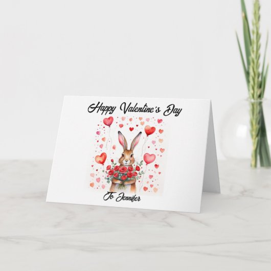 Schattigee Haas met harten Valentijnse Kaart (Voorkant)