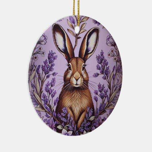 Schattigee haas met lavendel William Morris Geïnsp Keramisch Ornament (Rechts)