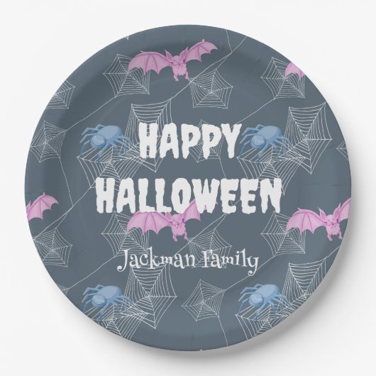 Schattigee Halloween aanpasbaar met vleermuizen en Papieren Bordje (Voorkant)