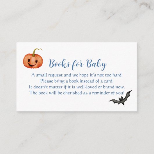 Schattigee Halloween Baby shower Boek Aanvraag Informatiekaartje (Voorkant)