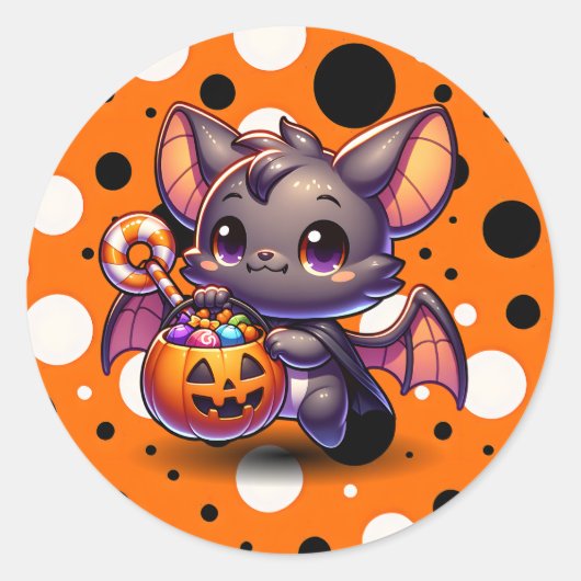 Schattigee Halloween Bat met pompoenmand Ronde Sticker (Voorkant)