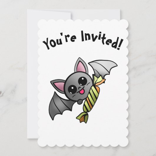 Schattigee Halloween Bat met Snoep Party Kaart (Voorkant)