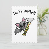 Schattigee Halloween Bat met Snoep Party Kaart (Staand voorkant)